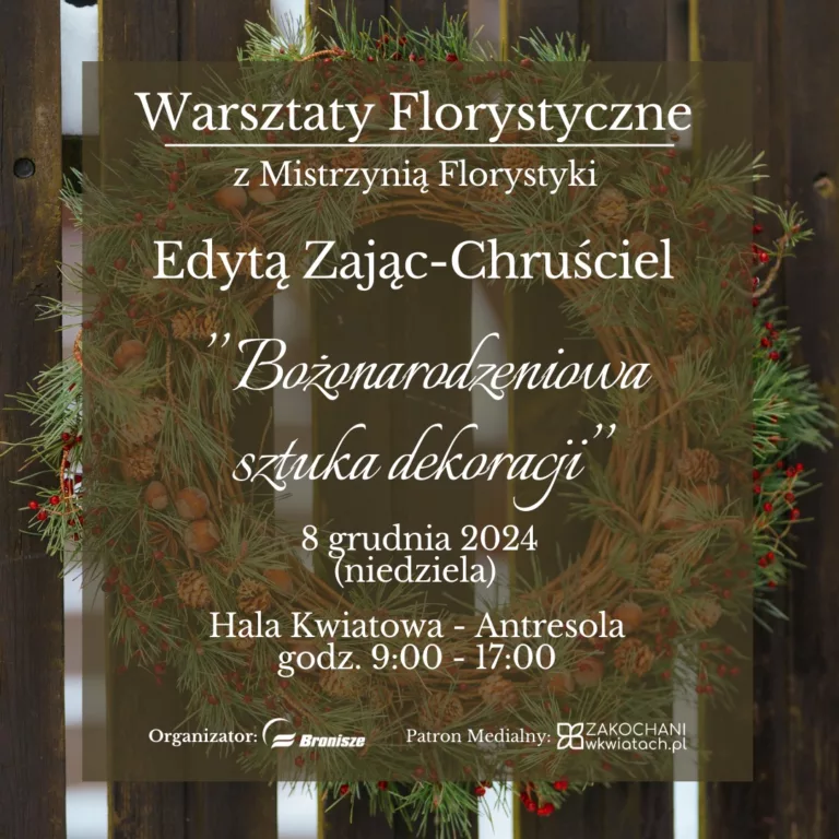 "Bożonarodzeniowa sztuka dekoracji". Warsztaty florystyczne z Edytą Zając-Chruściel na Broniszach